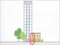 隣接する建物の階数が極端に異なる