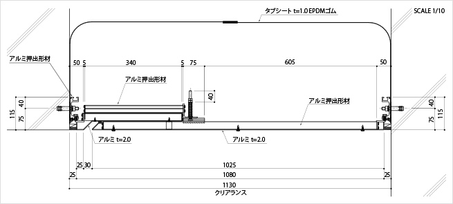 図3　直交する壁の間に設ける免震Exp.J.C.の納まりの例（平面詳細図）