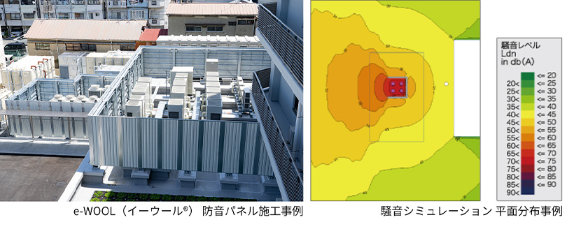e-WOOL（イーウール） 防音パネル施工事例 騒音シミュレーション 平面分布事例