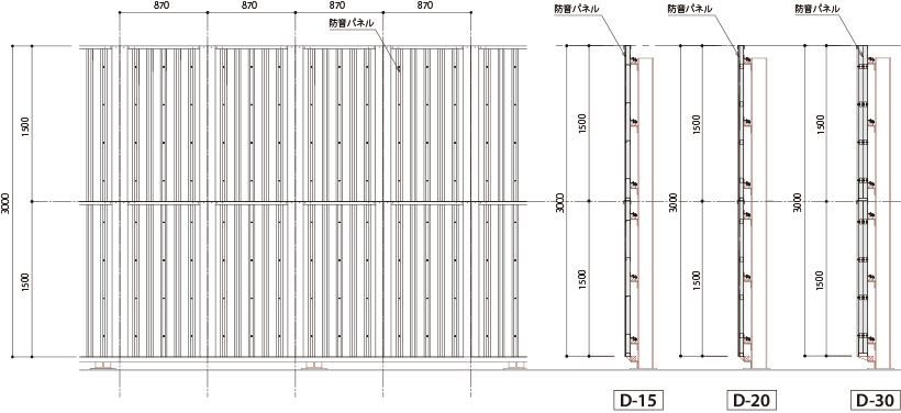 2段連結仕様立面図/断面図