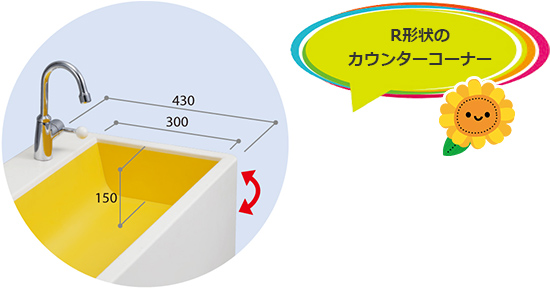 R形状のカウンターコーナー