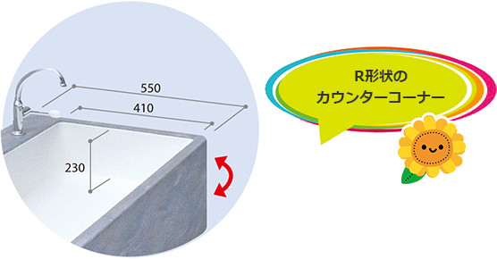 R形状のカウンターコーナー