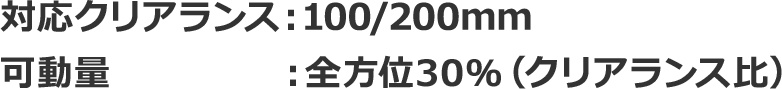 対応クリアランス：100/200mm 可動量：全方位30％（クリアランス比）